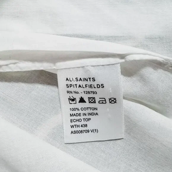ALLSAINTS SPITALFIELDS White Cotton ECHO Top Size XS Peplum Collared - Picture 7 of 7